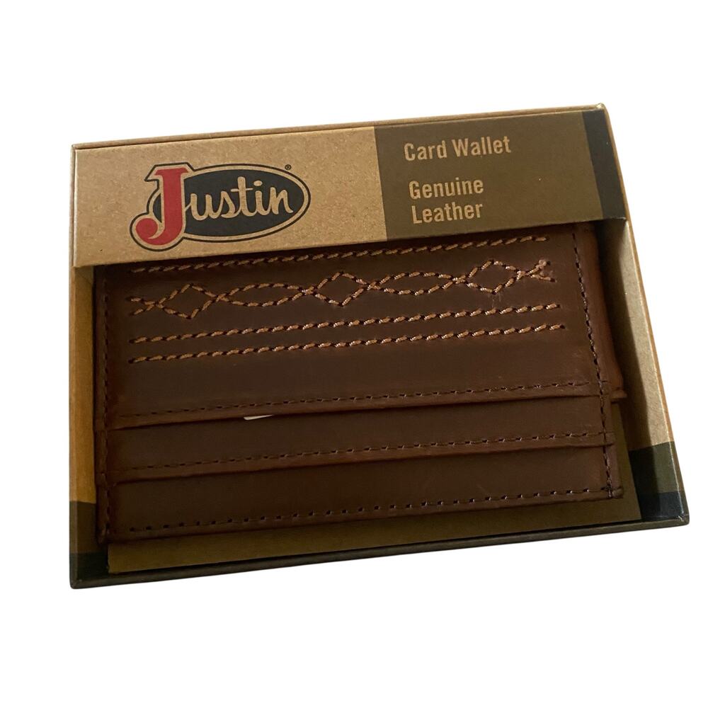 NWT Men’s Justin’s BOOT STITCH CARD WALLET with Money Clip in Brown 22125662M3
